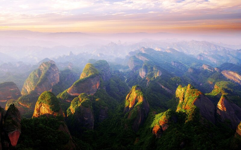 Mountain Peaks at Sunrise — Green