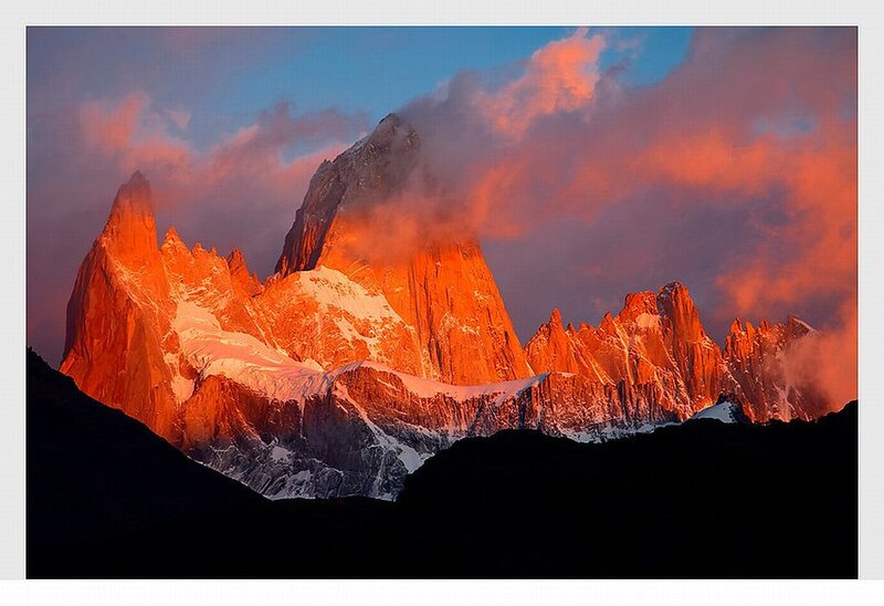 Mountain Peaks at Sunrise — Orange, Dramatic, Photograph