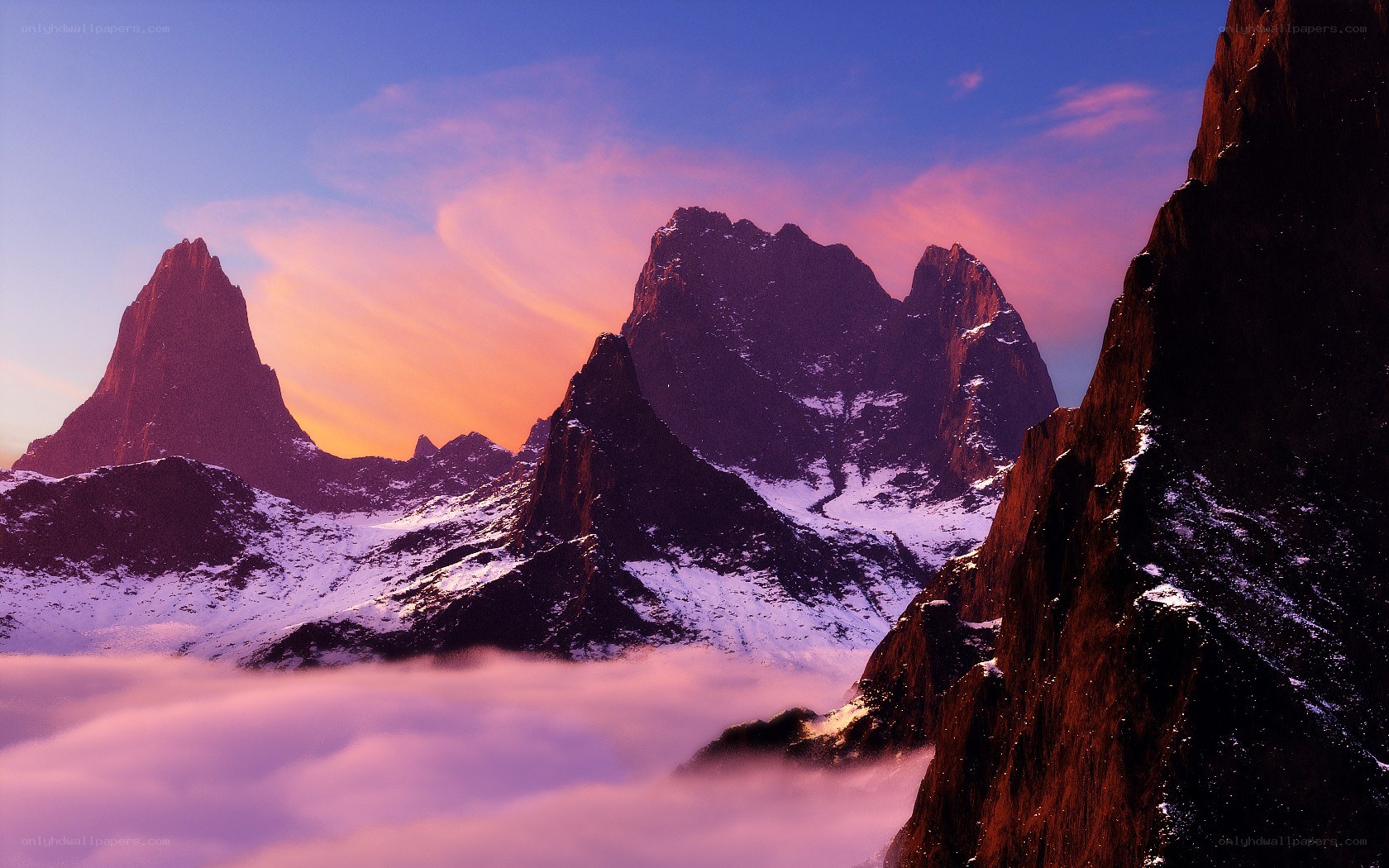 mountain peaks at sunset