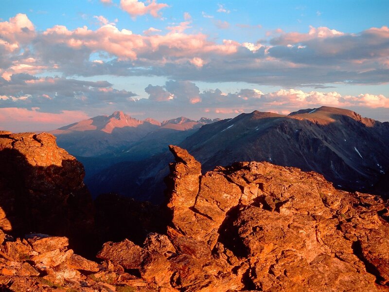 Mountain peaks at sunset
