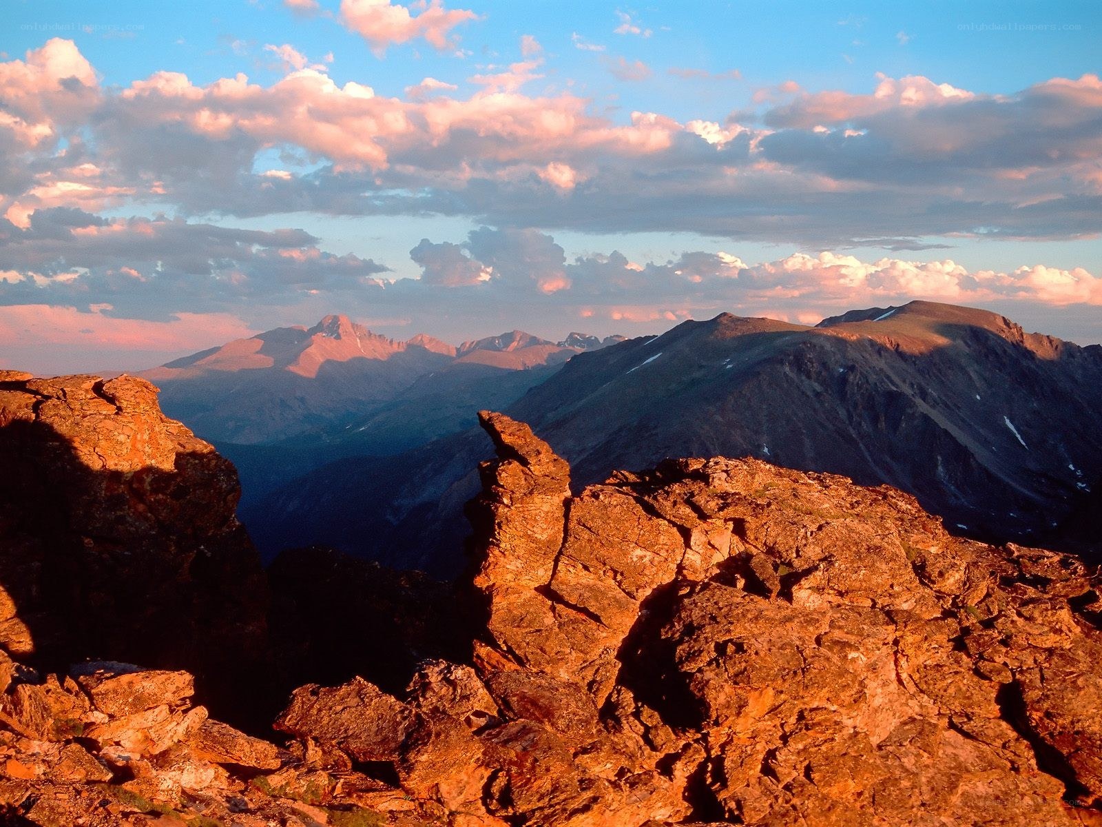 Mountain peaks at sunset