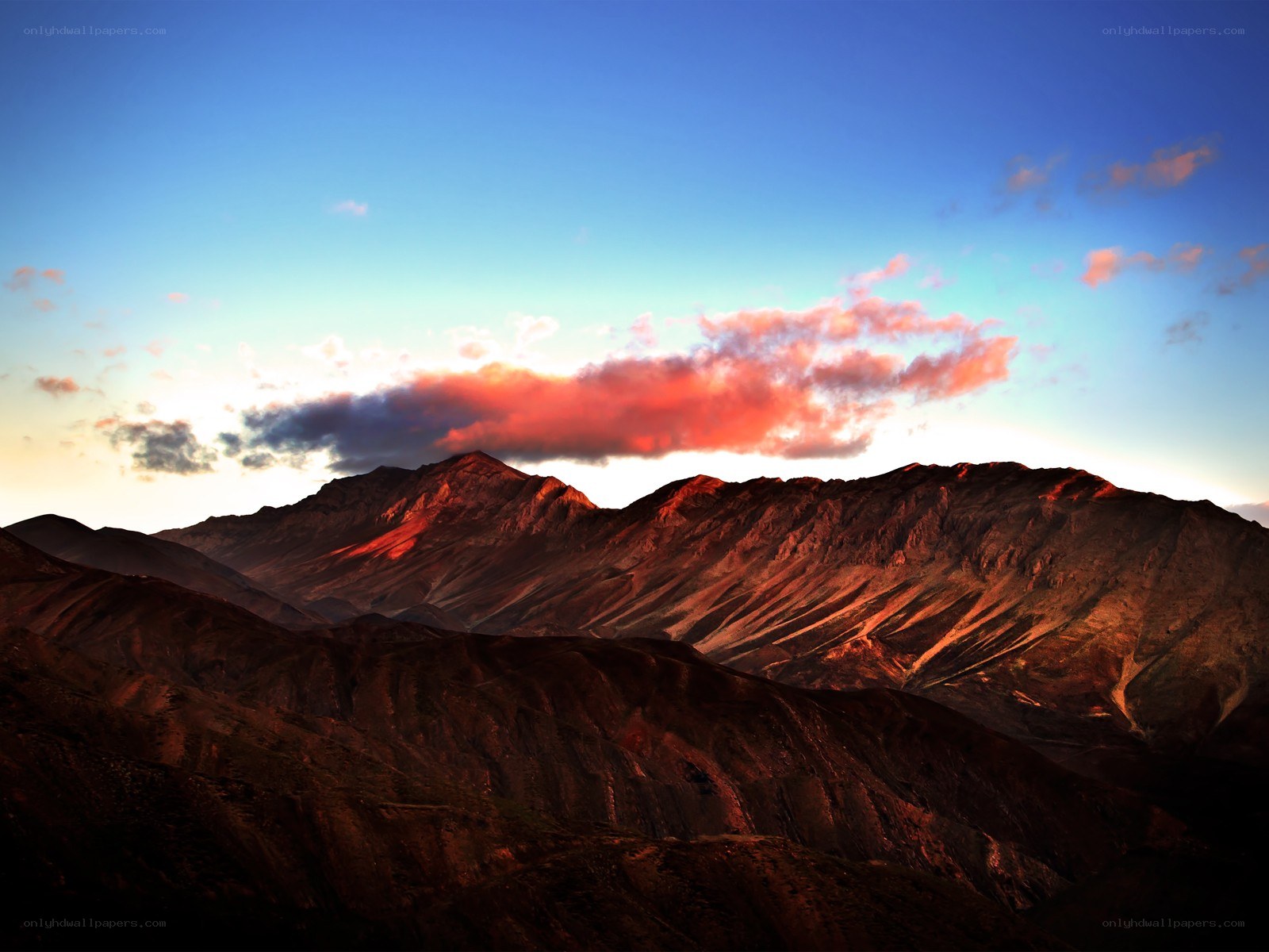 Mountain peaks at sunset