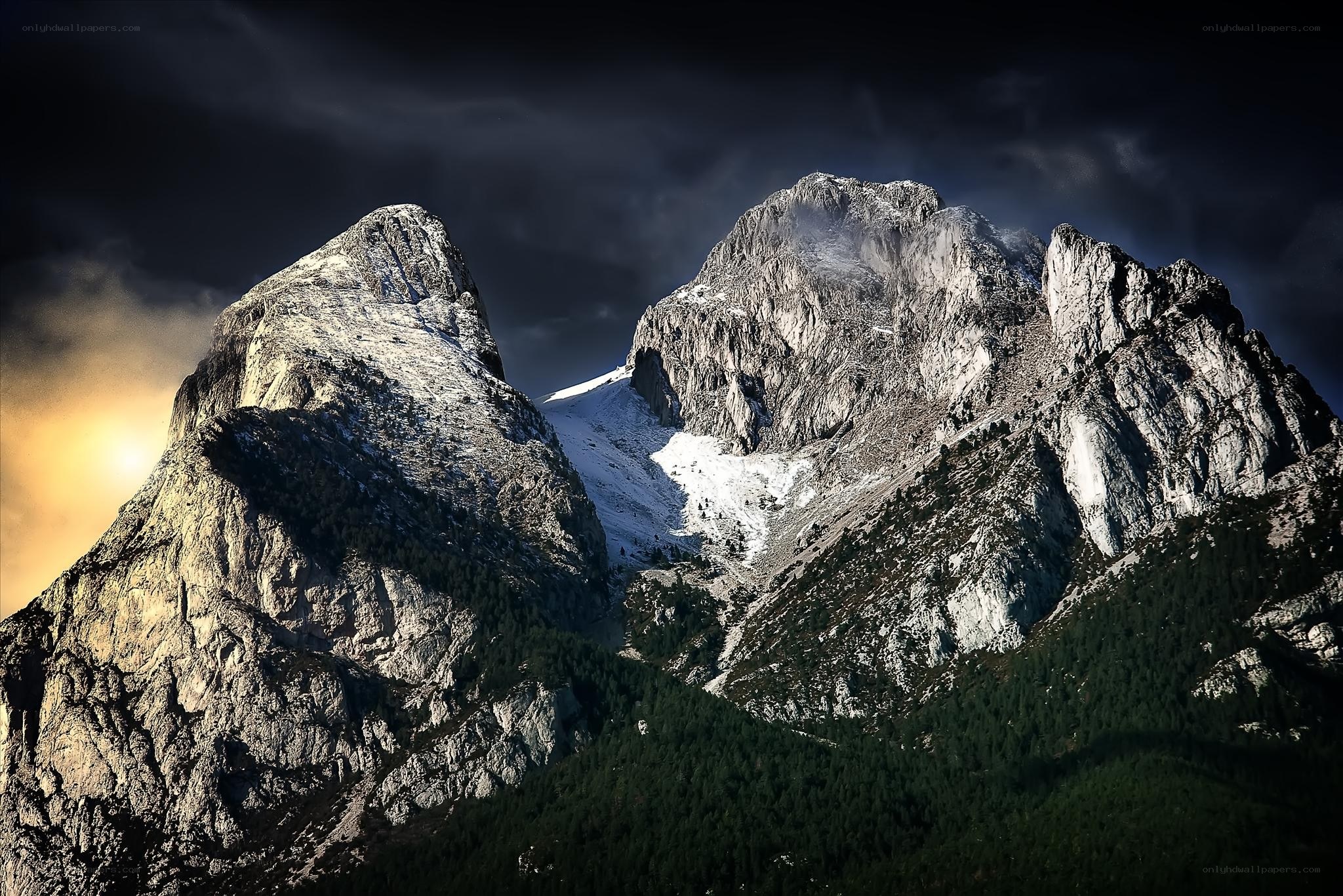 Mountain peaks at sunset