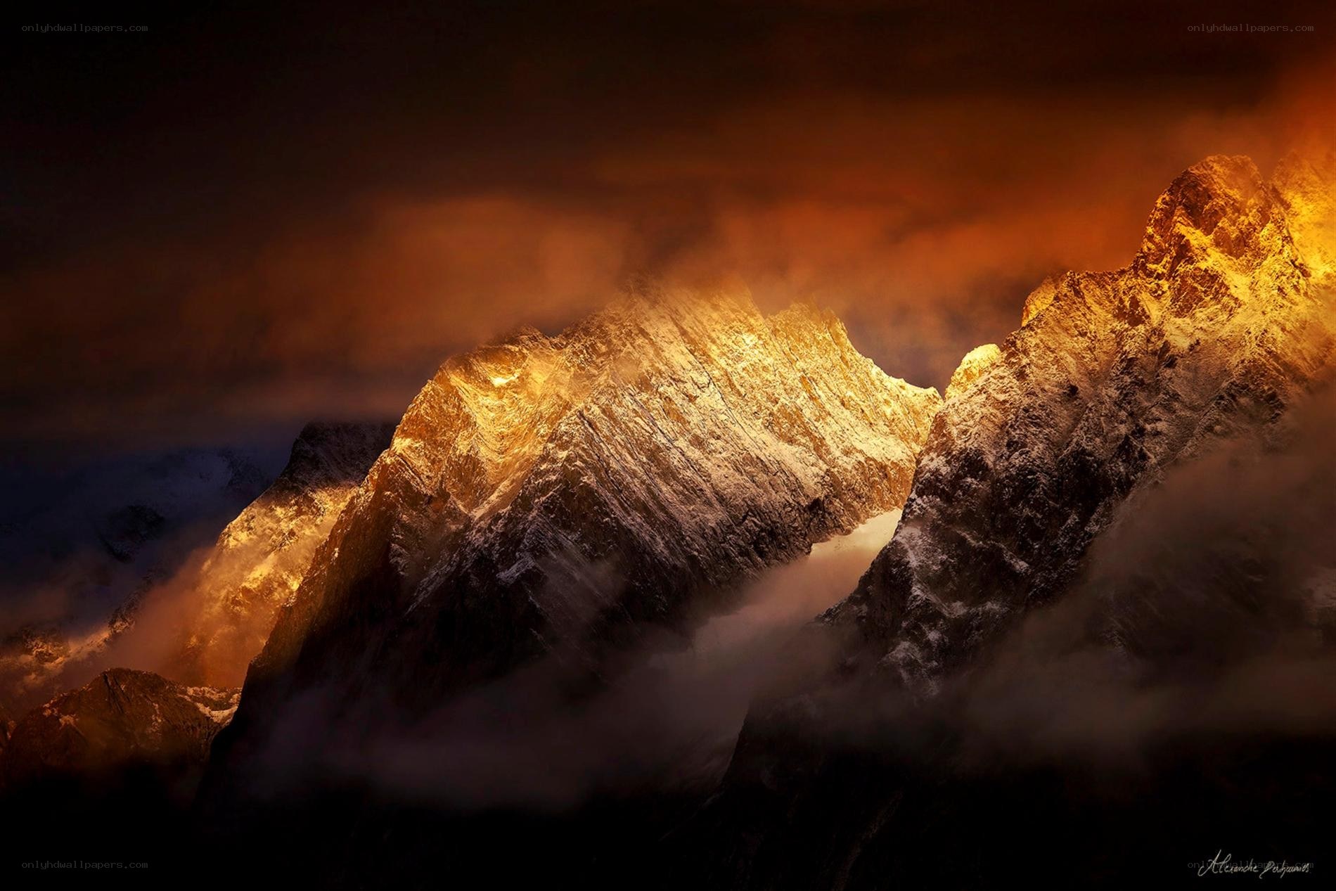 Mountain peaks at sunset