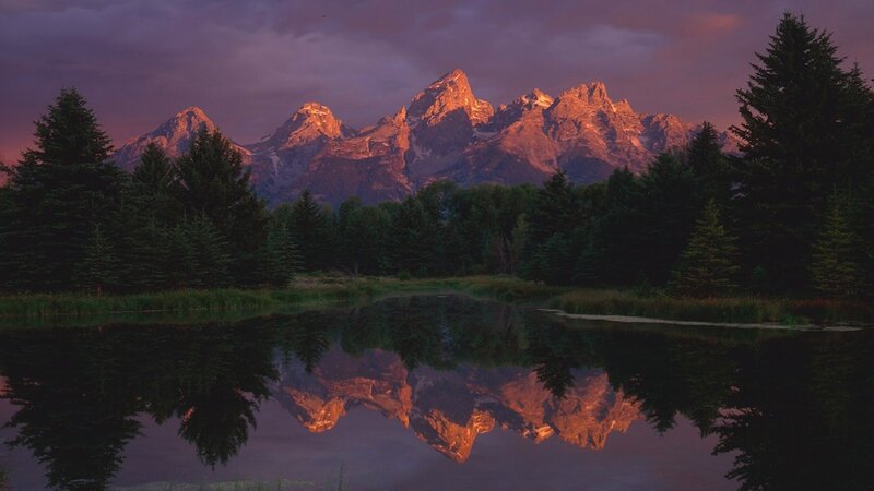 mountain peaks at sunset