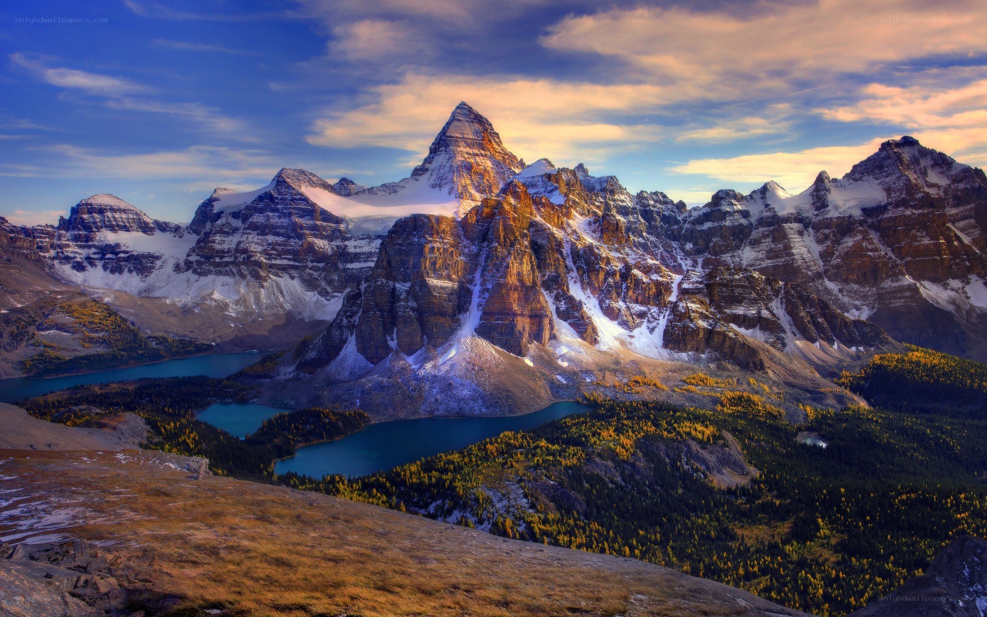 Mountain peaks at sunset
