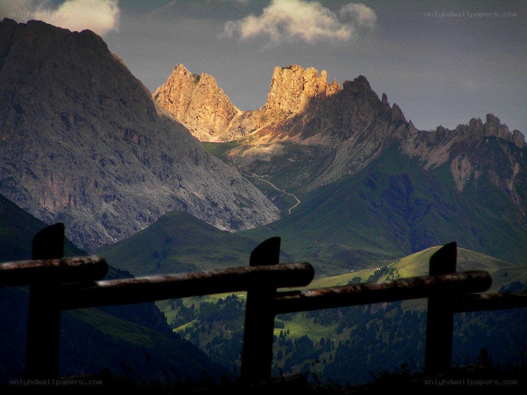 Mountain peaks at sunset