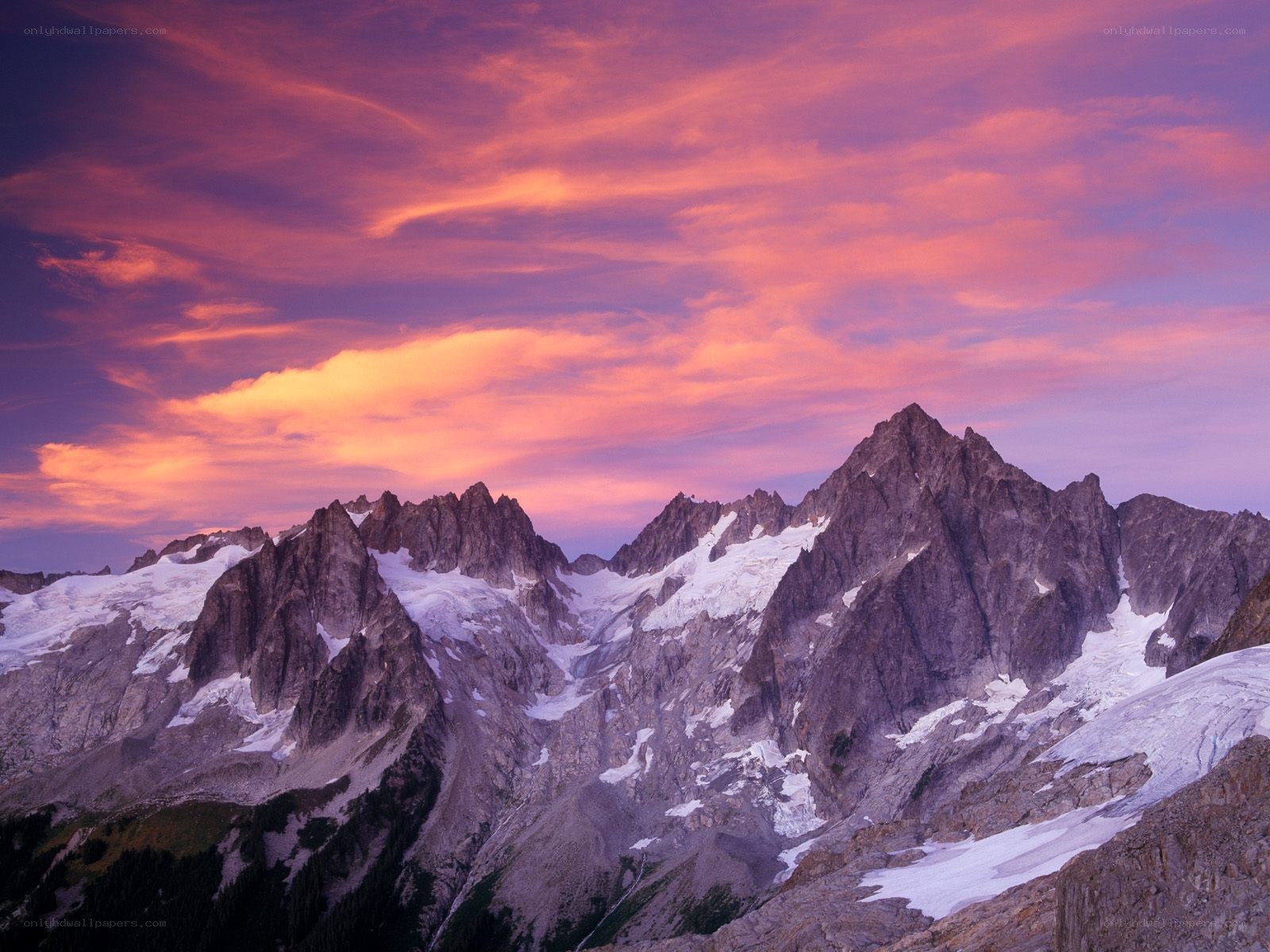 Mountain peaks at sunset