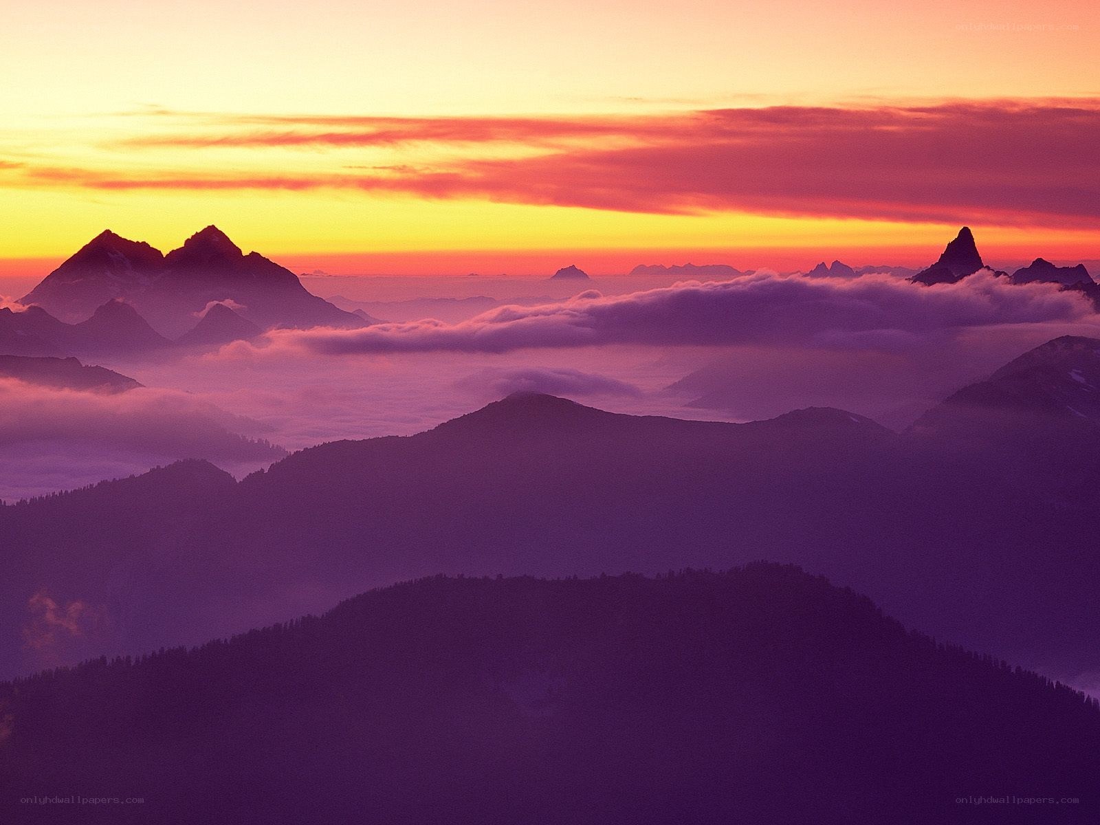 Mountain peaks at sunset