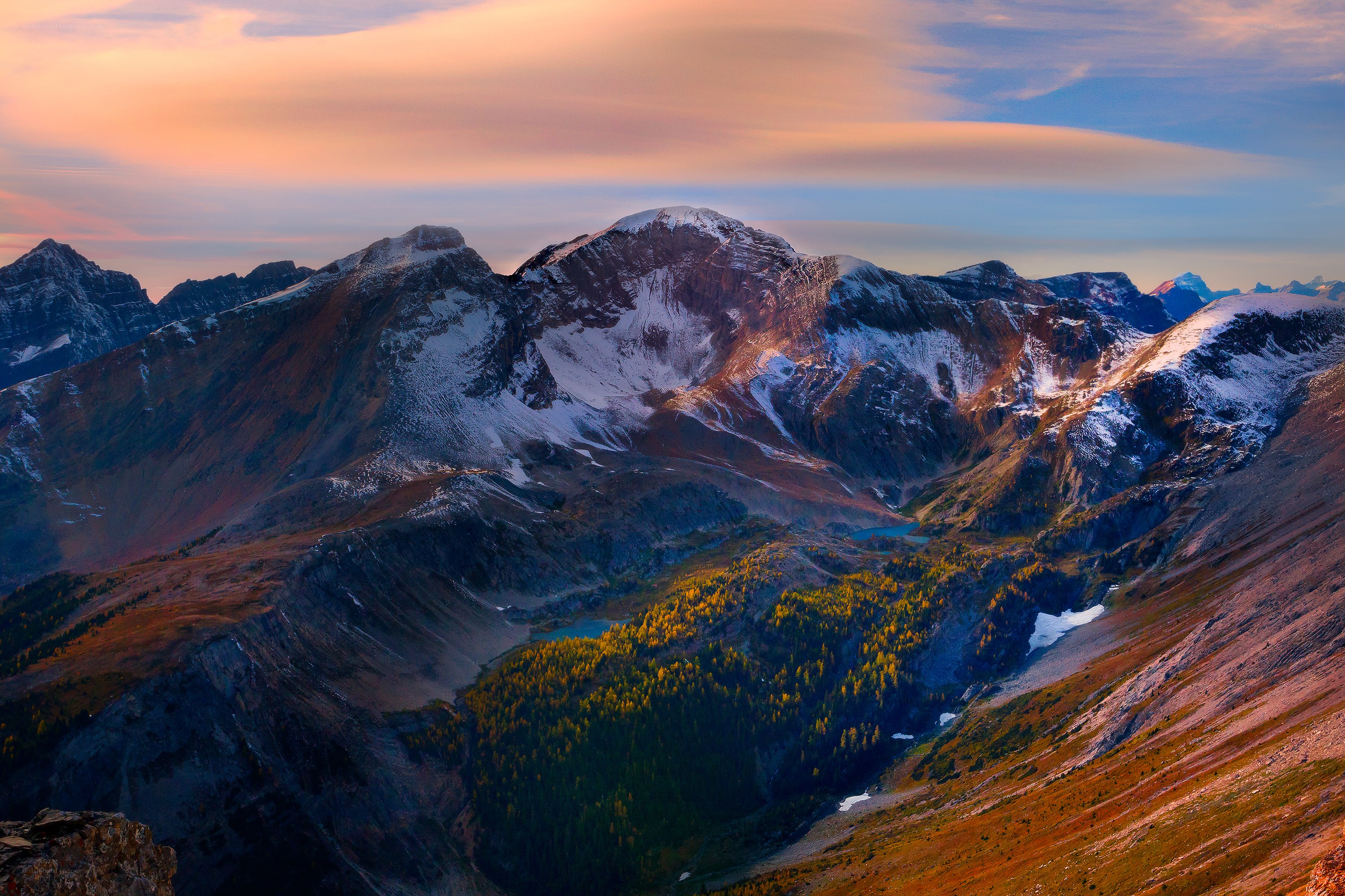 Mountain peaks at sunset