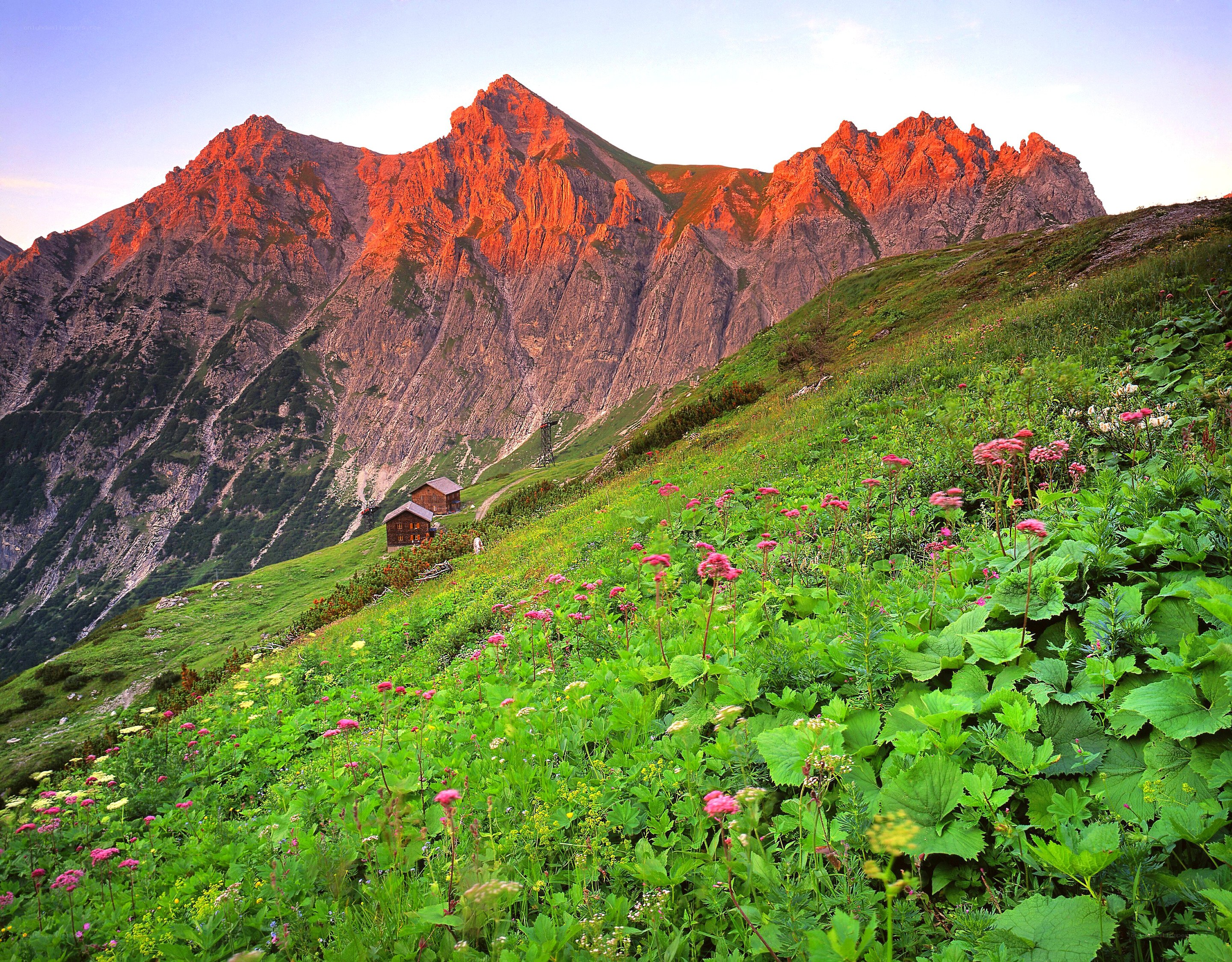 Mountain peaks at sunset