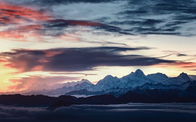 Mountain peaks at sunset