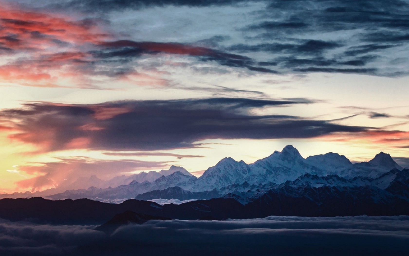 Mountain peaks at sunset