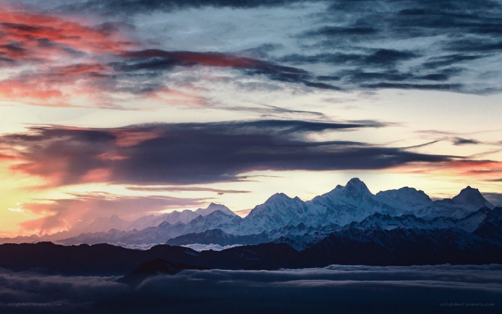 Mountain peaks at sunset