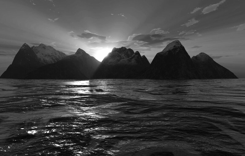 Mountain Peaks at Sunset — Black
