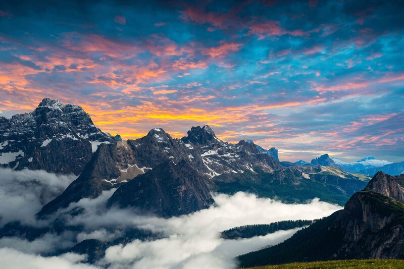 Mountain Peaks at Sunset — Blue, Dramatic, Photograph, Clouds