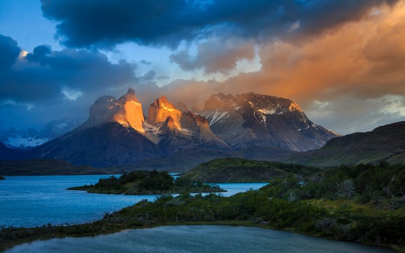 Mountain Peaks at Sunset — Blue, Dramatic, Photograph, Mountains