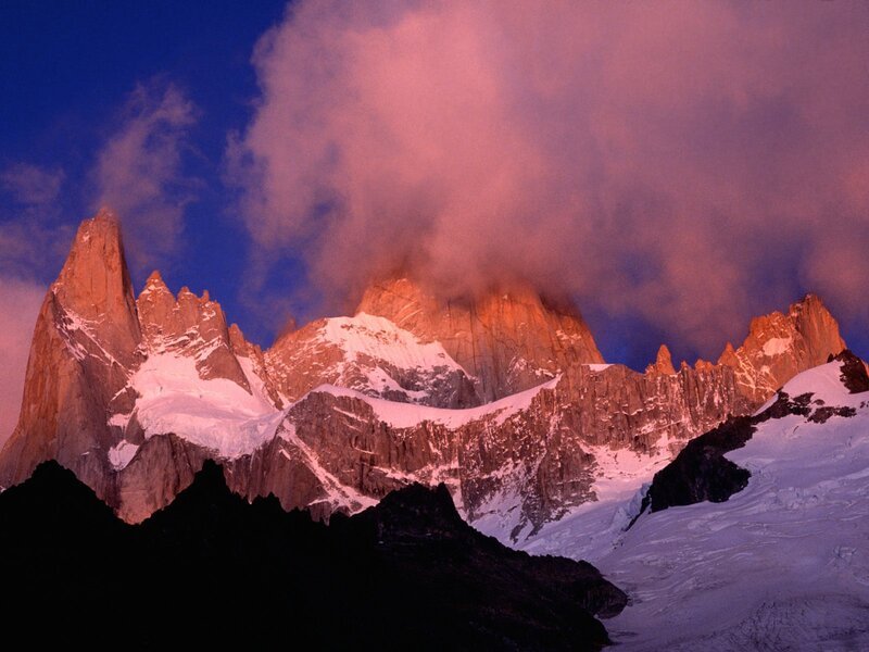 Mountain Peaks at Sunset — Blue, Dramatic, Photograph, Snow, Clouds