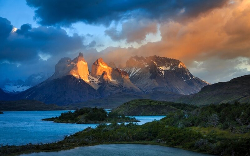 Mountain Peaks at Sunset — Blue, Dramatic, Photograph
