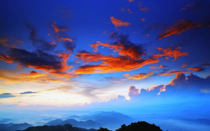 Mountain Peaks at Sunset — Blue, Dramatic