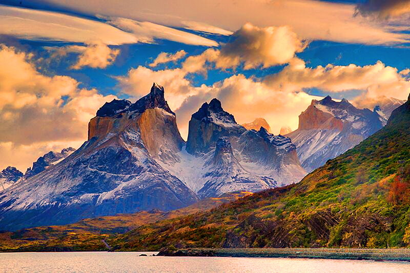 Mountain Peaks at Sunset — Blue