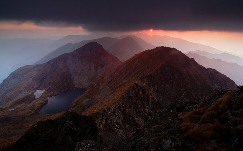 Mountain Peaks at Sunset — Brown