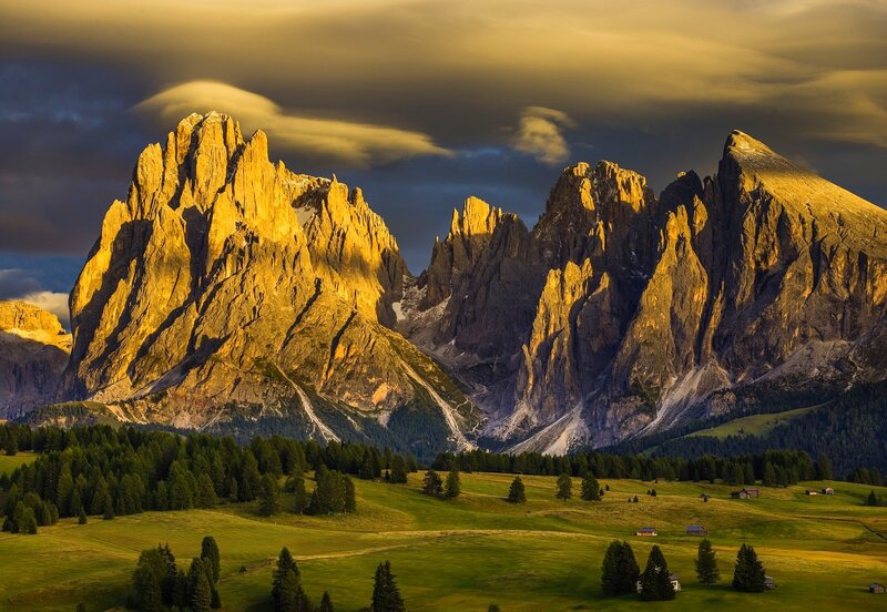 Mountain Peaks at Sunset — Gold
