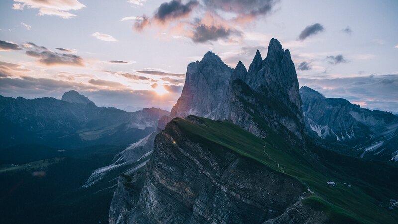 Mountain Peaks at Sunset — Gray