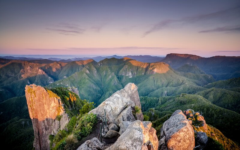 Mountain Peaks at Sunset — Green