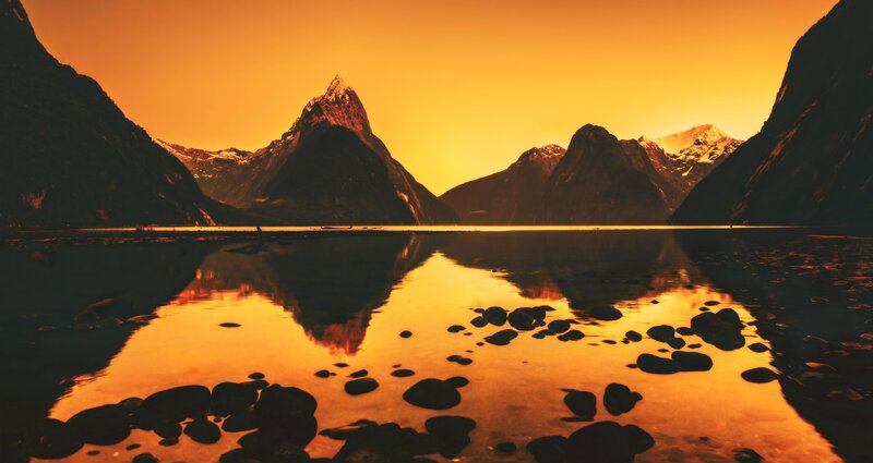 Mountain Peaks at Sunset — Orange, Dramatic, Photograph, Mountains