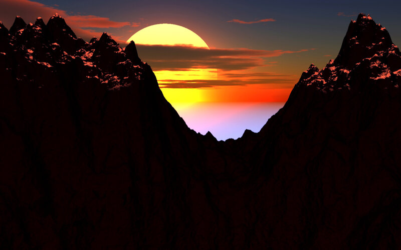 Mountain Peaks at Sunset — Orange, Dramatic