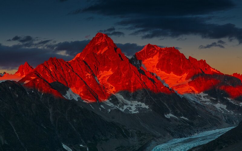 Mountain Peaks at Sunset — Red, Dramatic, Photograph, Clouds