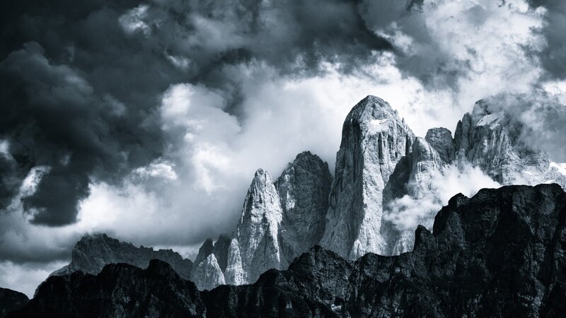 Mountain Peaks in Clouds — Black