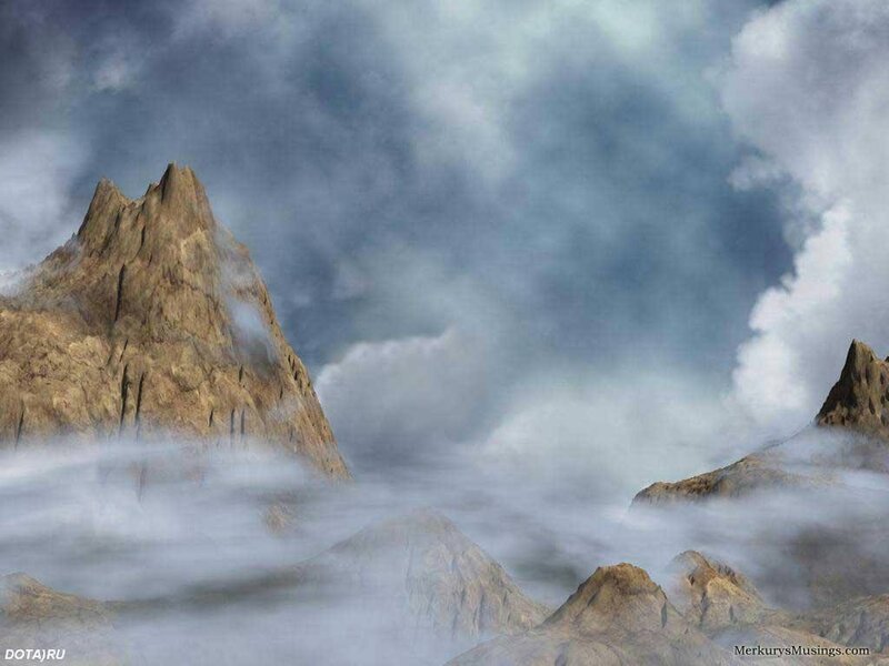 Mountain Peaks in Clouds — Gray