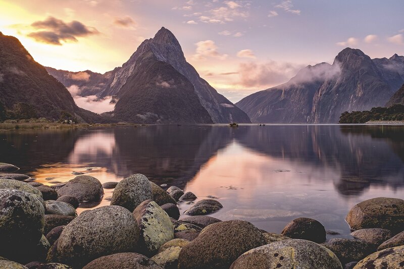 Mountain Peaks in Fjord