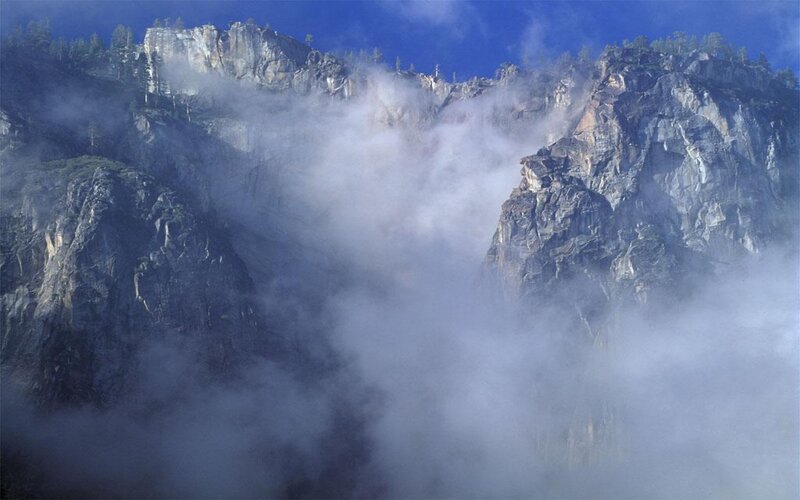 Mountain Peaks in Fog — Blue, Misty
