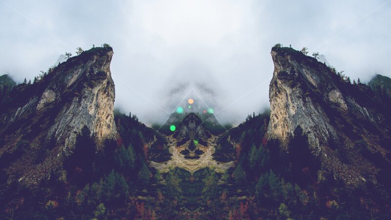 Mountain Peaks in Fog — Gray, Dramatic, Photograph