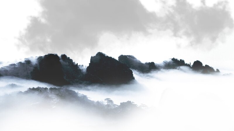 Mountain Peaks in Fog — White