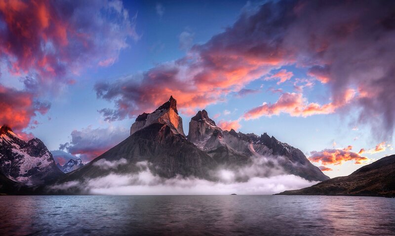 Mountain Peaks over Lake
