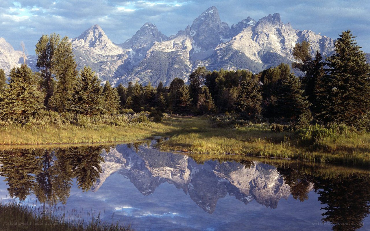 Mountain peaks reflected in a lake