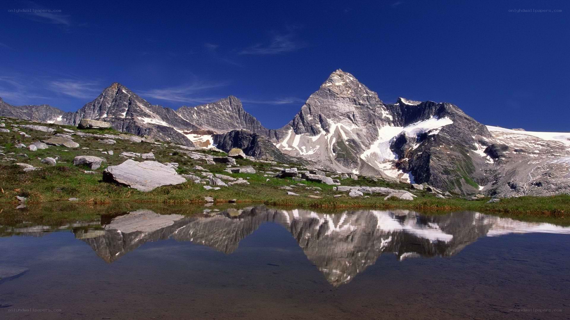 Mountain peaks reflected in a lake