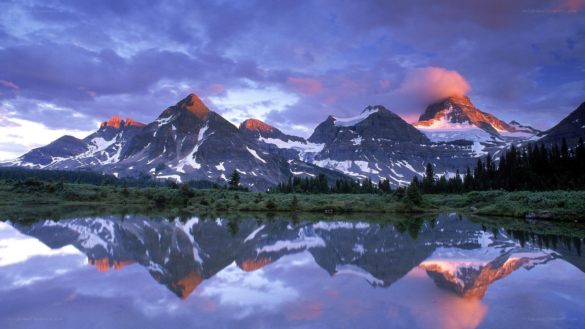 Mountain peaks reflected in a lake