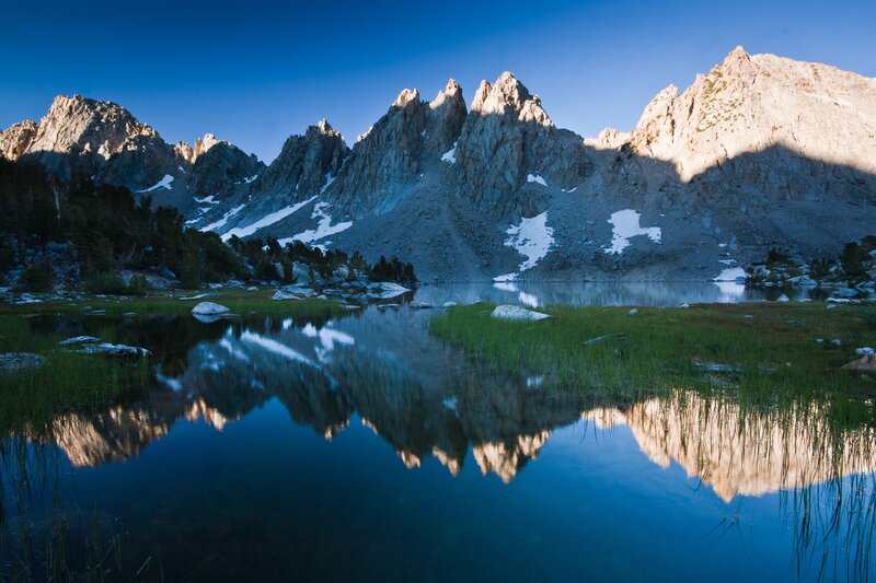 Mountain peaks reflected in a lake