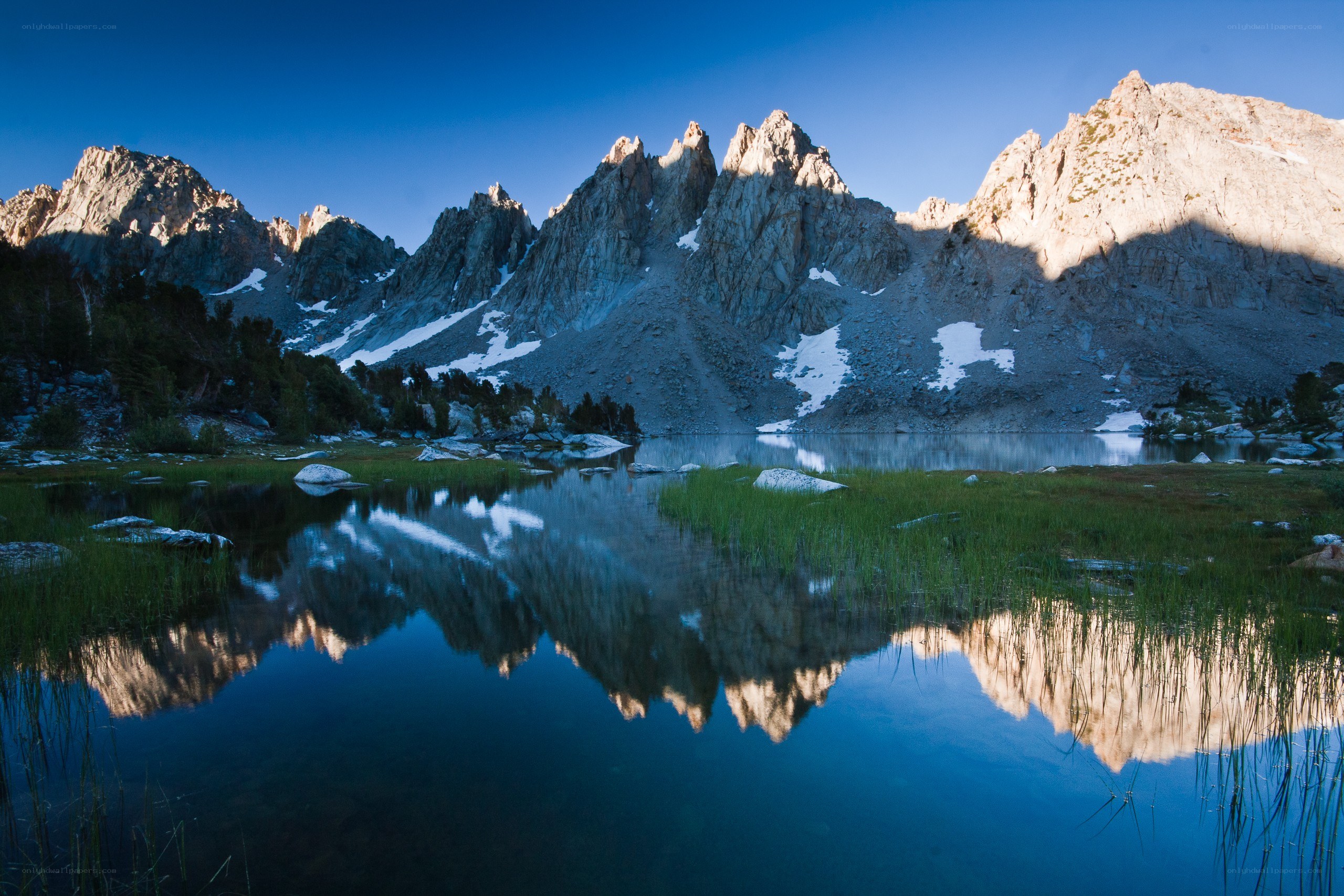 Mountain peaks reflected in a lake