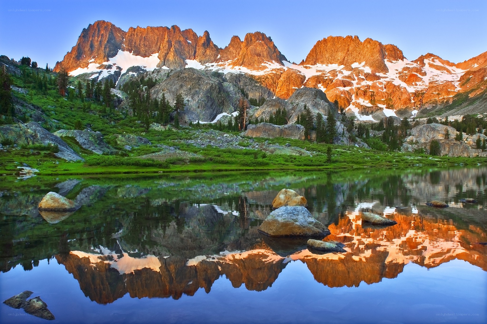 Mountain peaks reflected in a lake