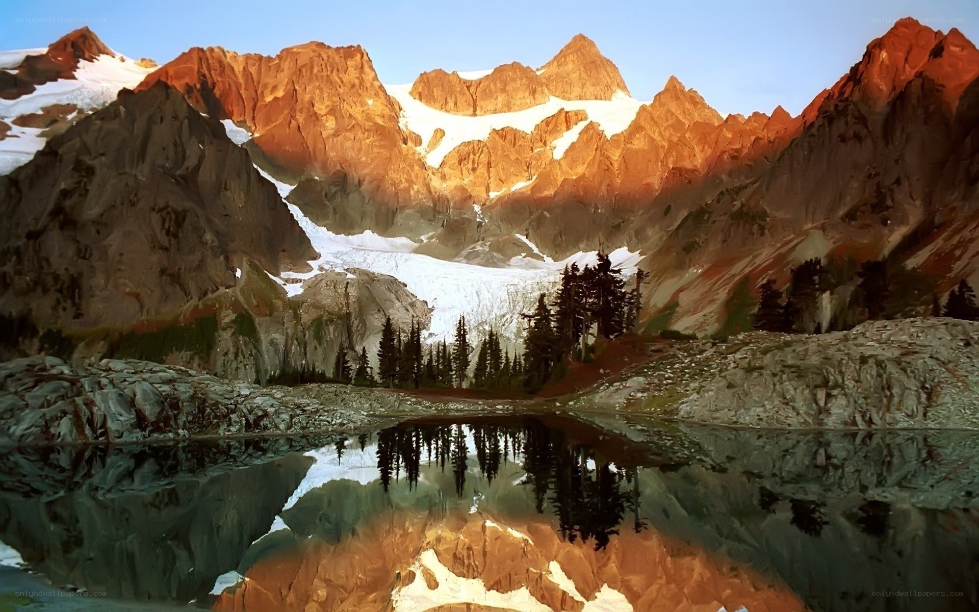 Mountain peaks reflected in a lake