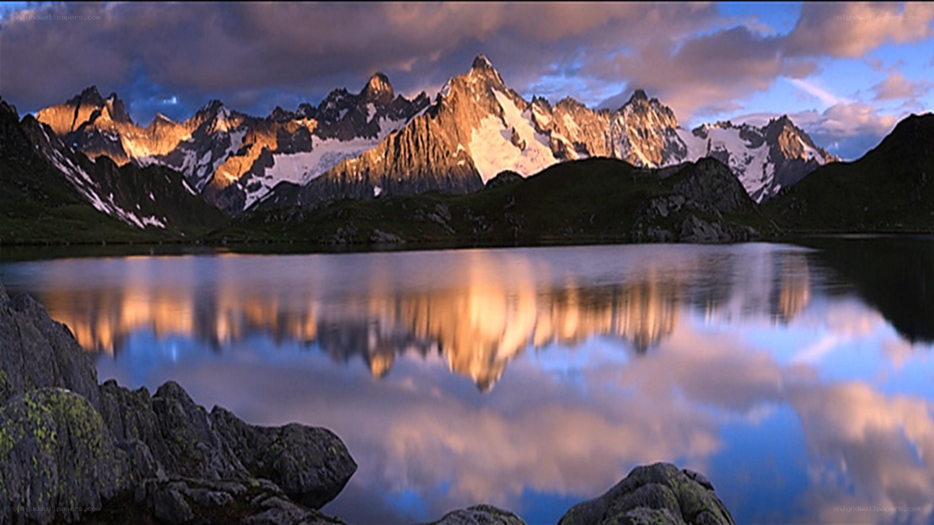 Mountain peaks reflected in a lake
