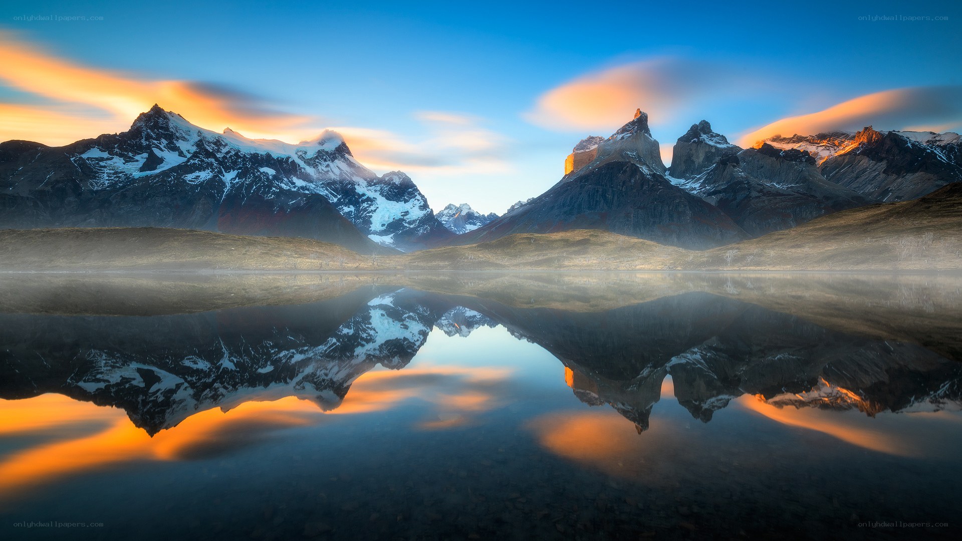 Mountain peaks reflected in a lake