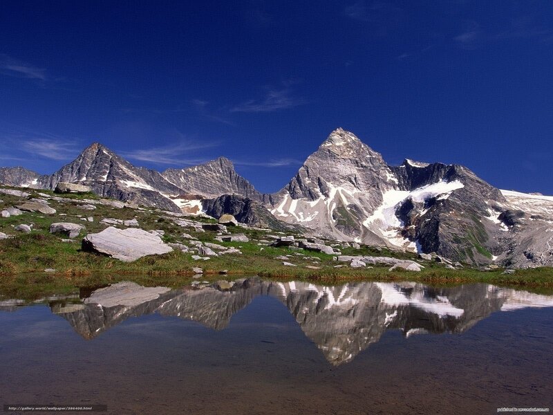 Mountain Peaks Reflection — Blue, Serene, Afternoon