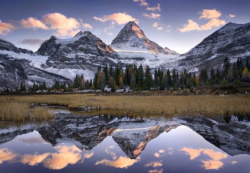 Mountain Peaks Reflection — Blue, Serene, Sunset, Photograph